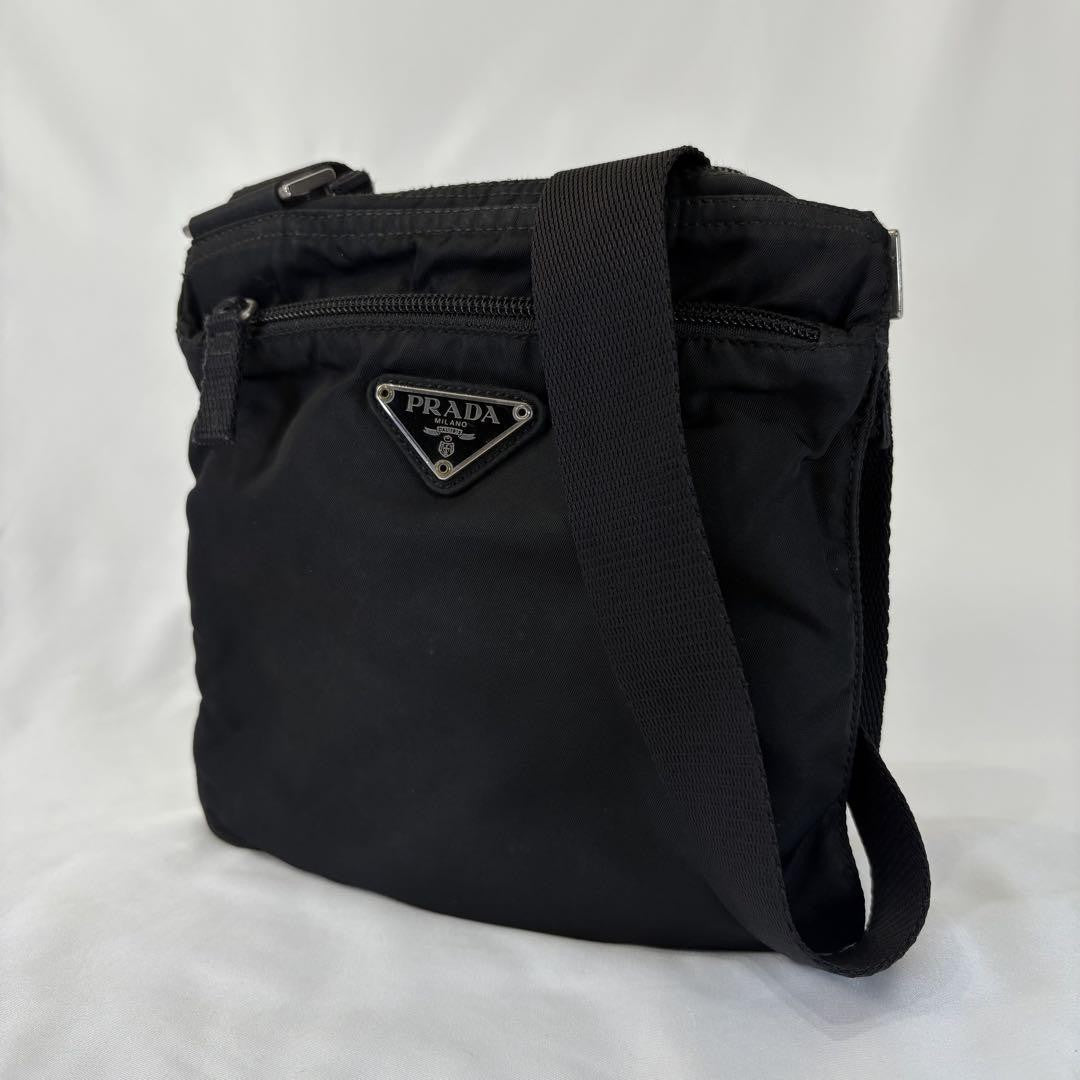 PRADA Shoulder Bag Purse Logo Nylon Black Authentic