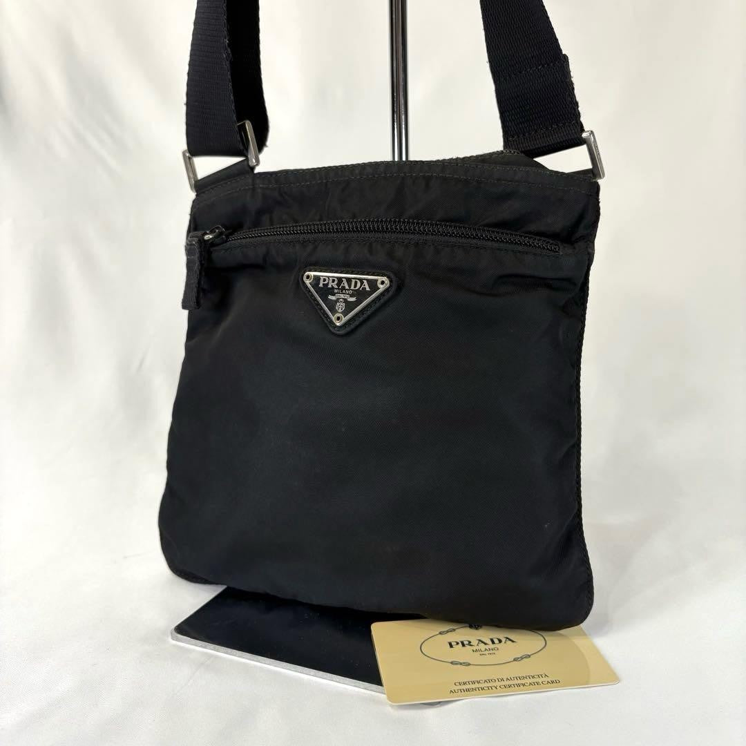 PRADA Shoulder Bag Purse Logo Nylon Black Authentic