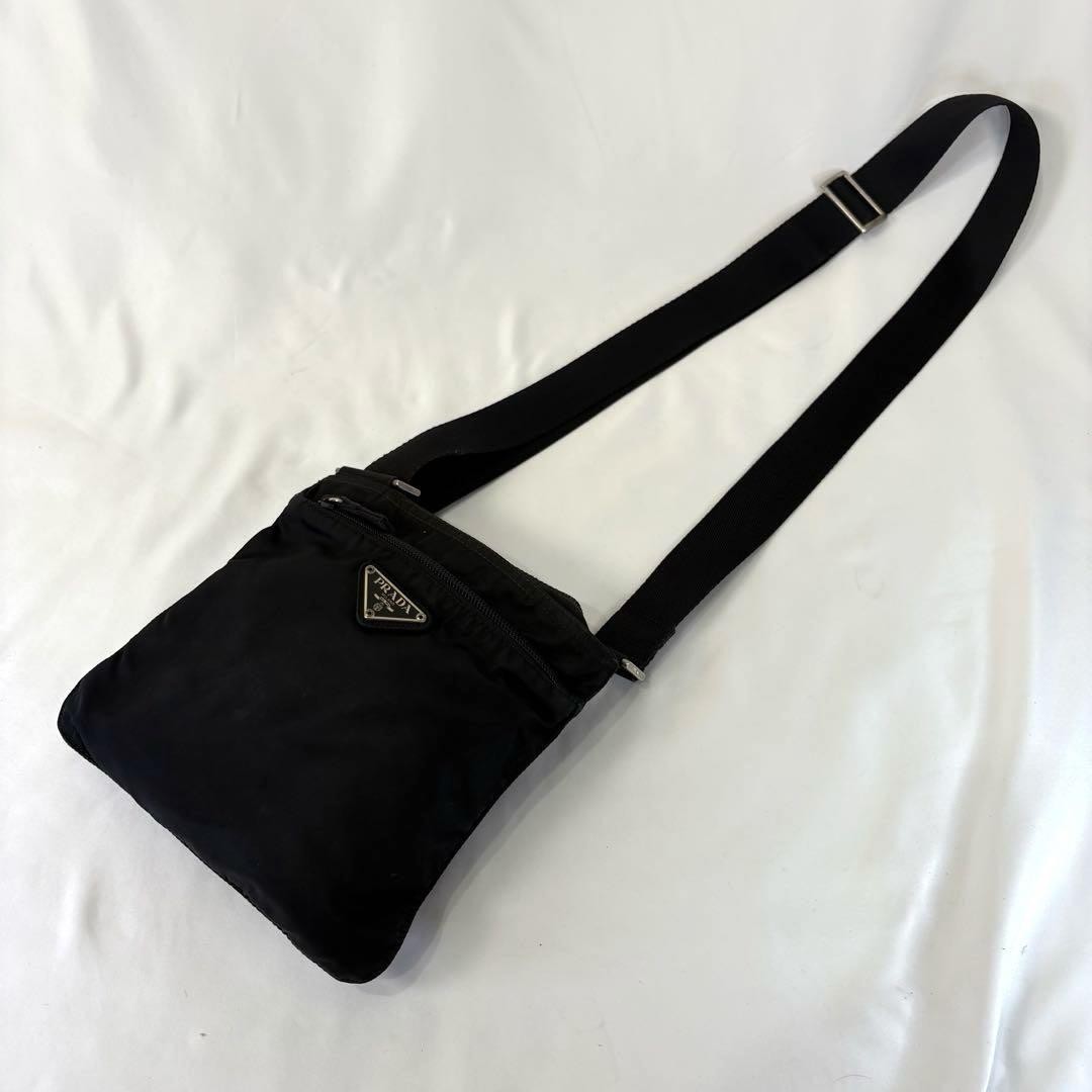 PRADA Shoulder Bag Purse Logo Nylon Black Authentic