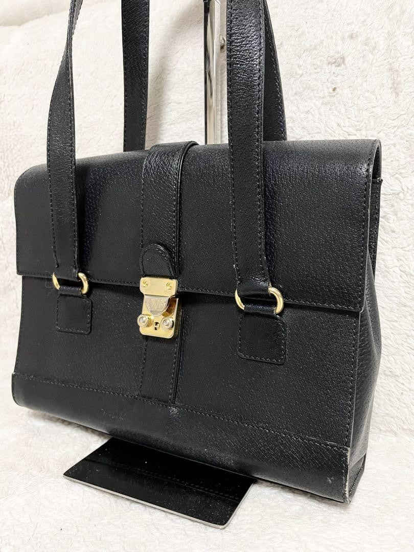 Valentino Garavani Hand Bag Tote Purse Logo Leather Black Authentic