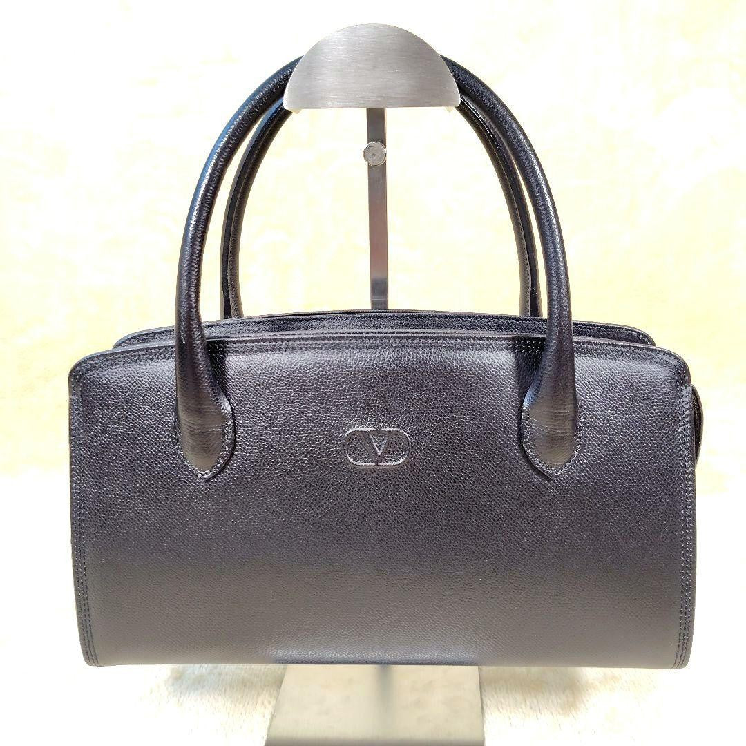Valentino Garavani Hand Bag Tote Purse Logo Leather Black Authentic