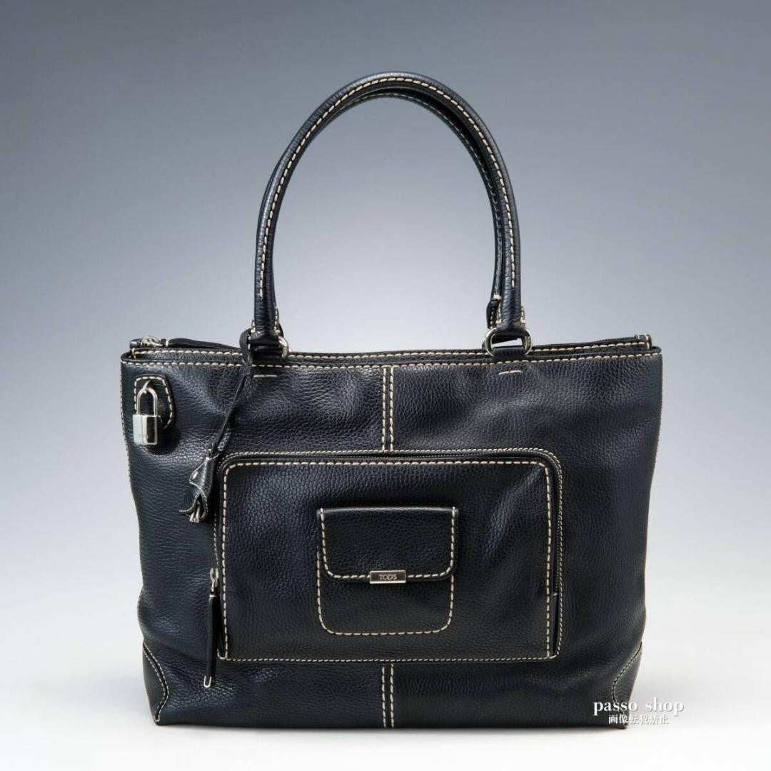 TOD'S Hand Bag Tote Purse Leather Black Authentic