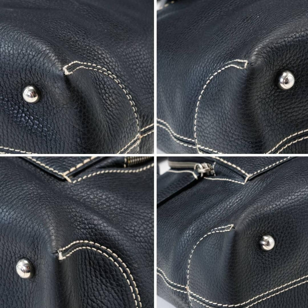 TOD'S Hand Bag Tote Purse Leather Black Authentic