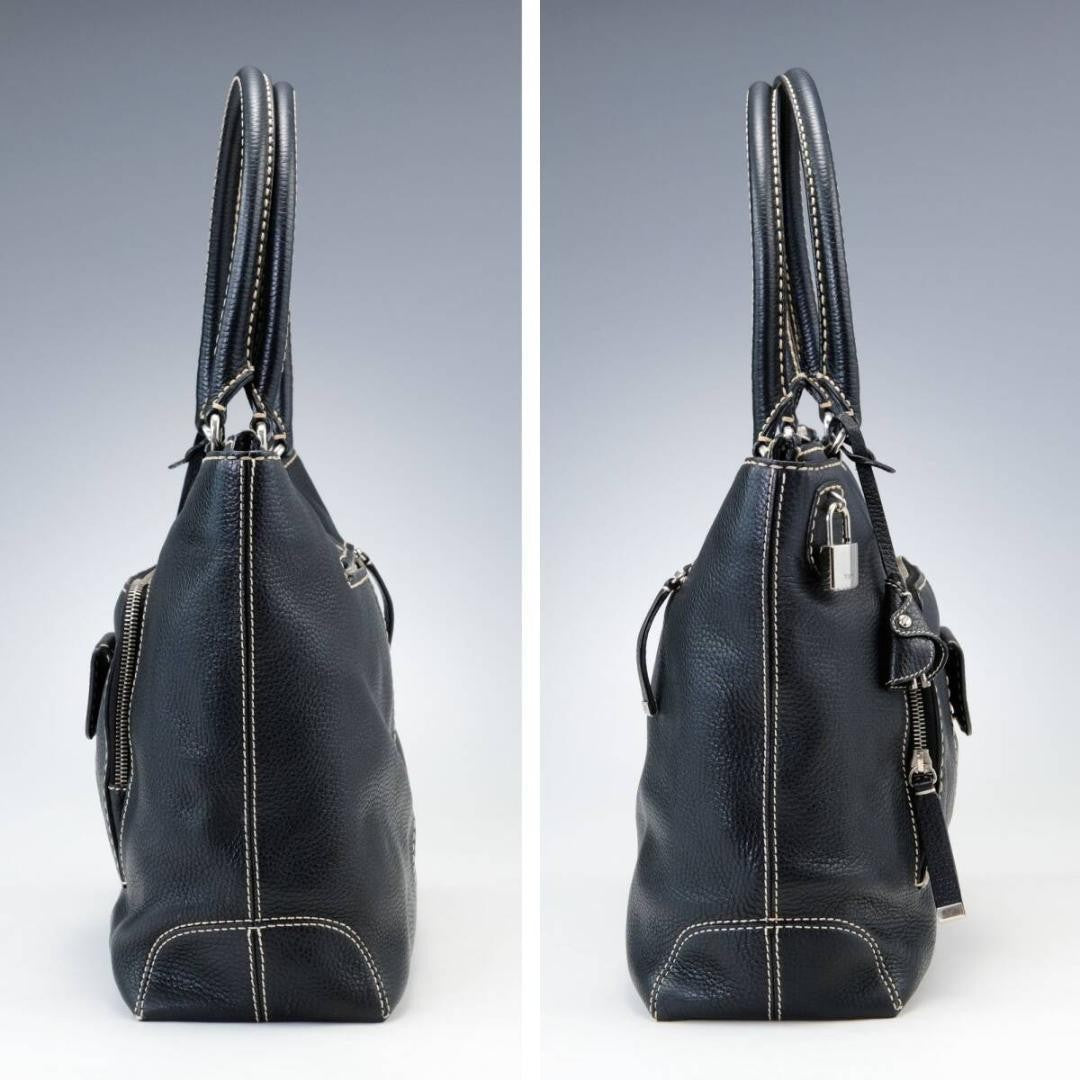 TOD'S Hand Bag Tote Purse Leather Black Authentic