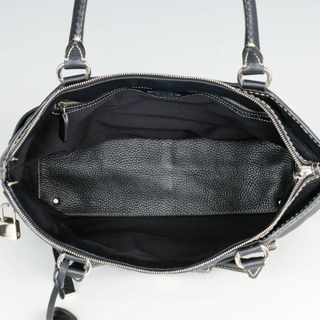 TOD'S Hand Bag Tote Purse Leather Black Authentic
