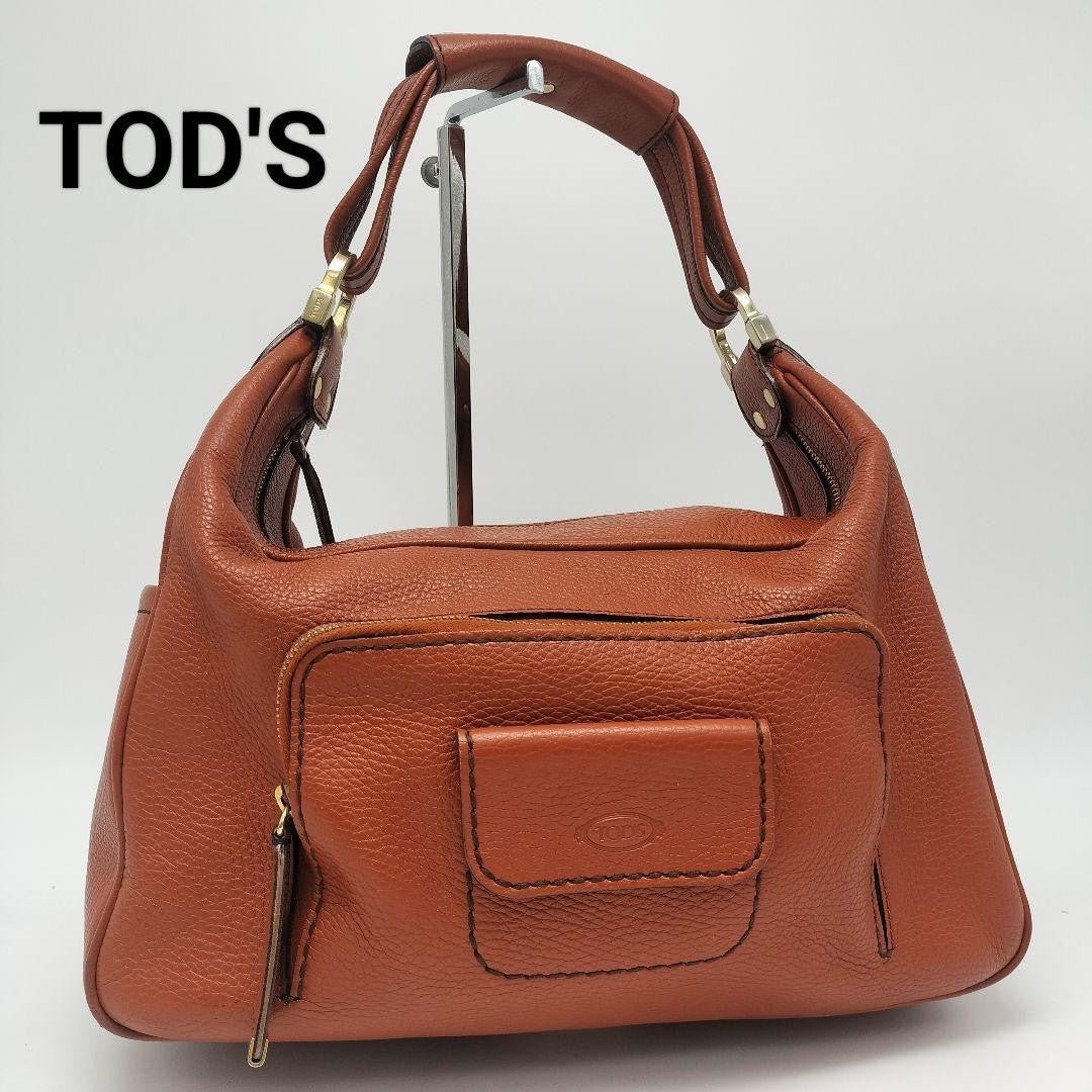 TOD'S Shoulder Bag Purse Leather Carrot Orange Authentic