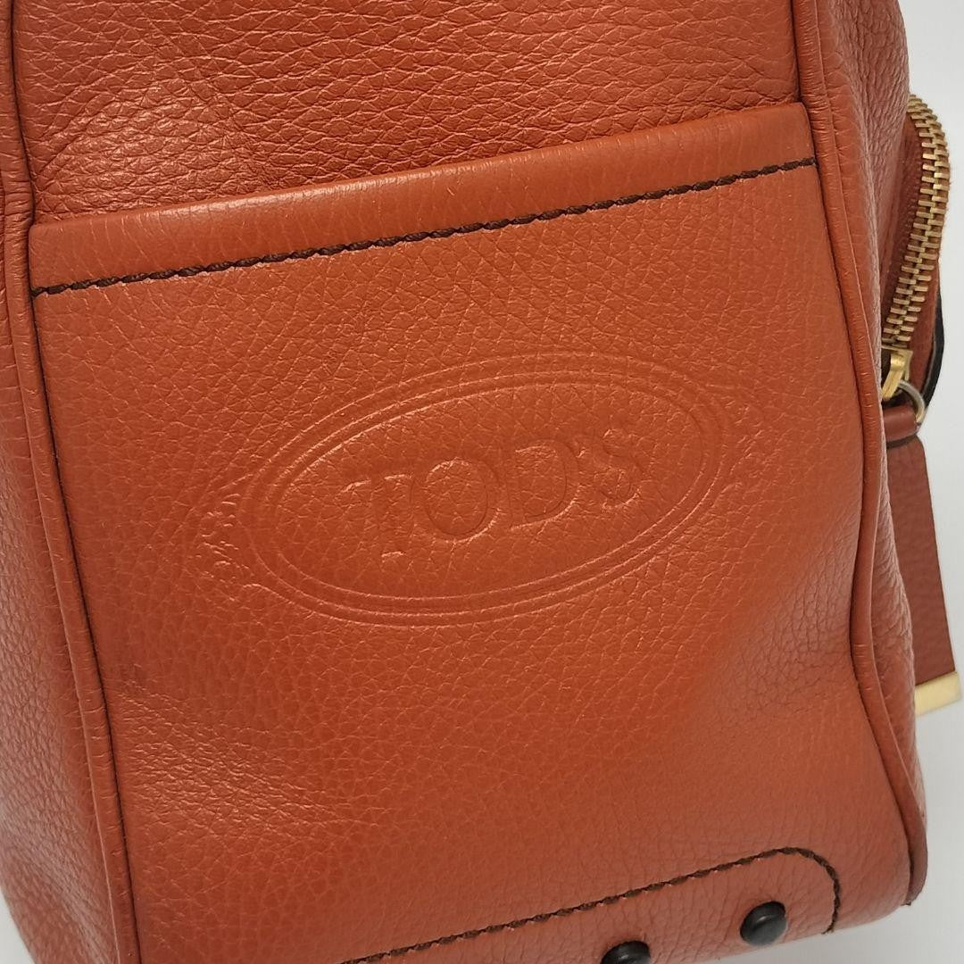 TOD'S Shoulder Bag Purse Leather Carrot Orange Authentic