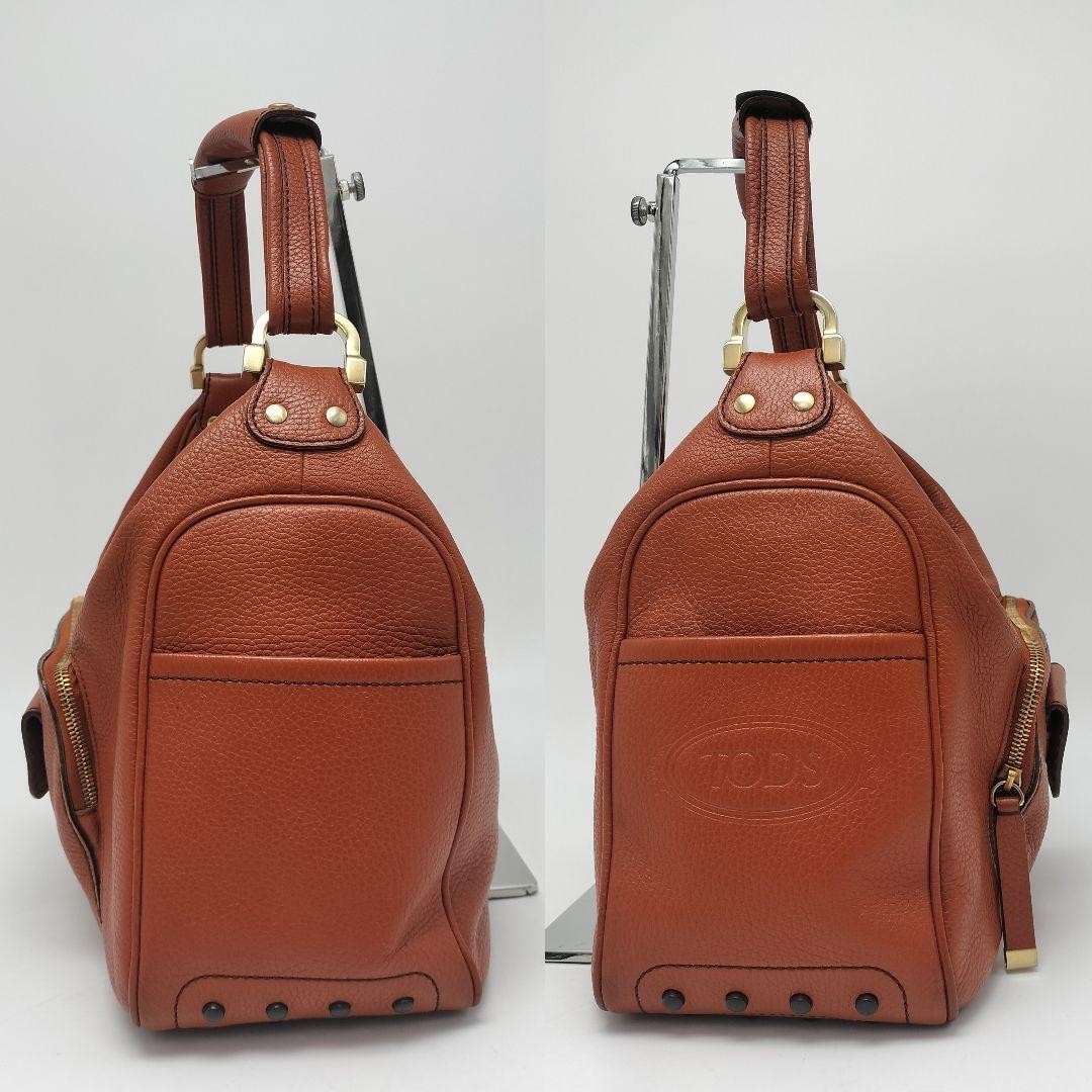TOD'S Shoulder Bag Purse Leather Carrot Orange Authentic