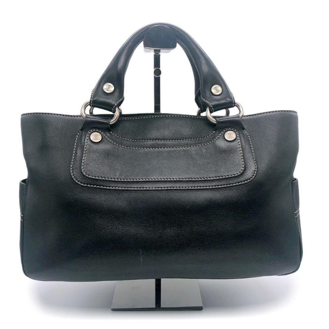 CELINE Hand Bag Tote Purse Leather Black Authentic