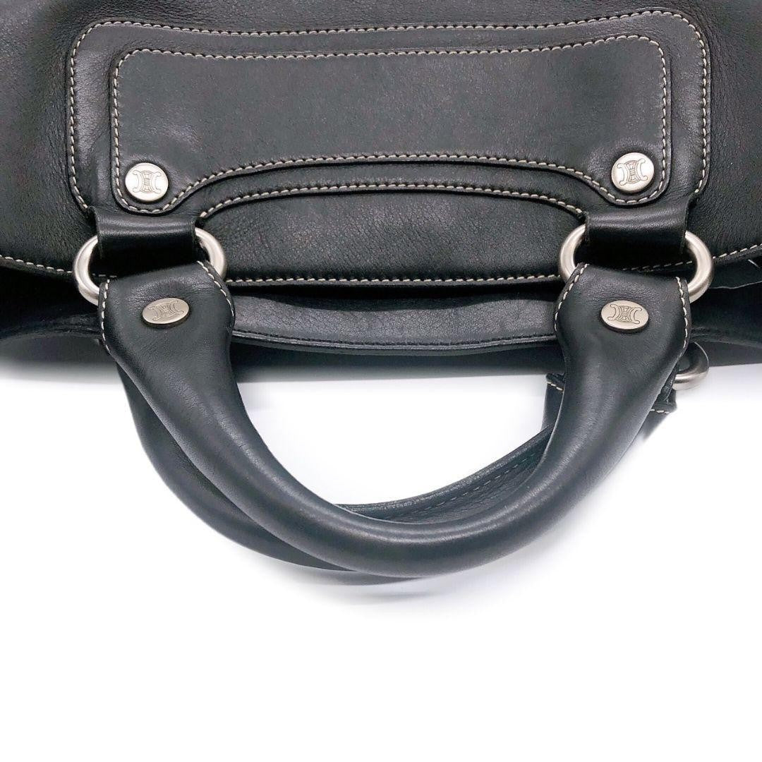 CELINE Hand Bag Tote Purse Leather Black Authentic