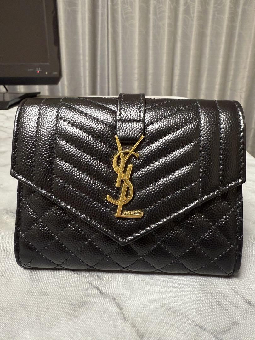Saint Laurent Tri-fold Wallet Compact Purse YSL Cassandra Black Authentic