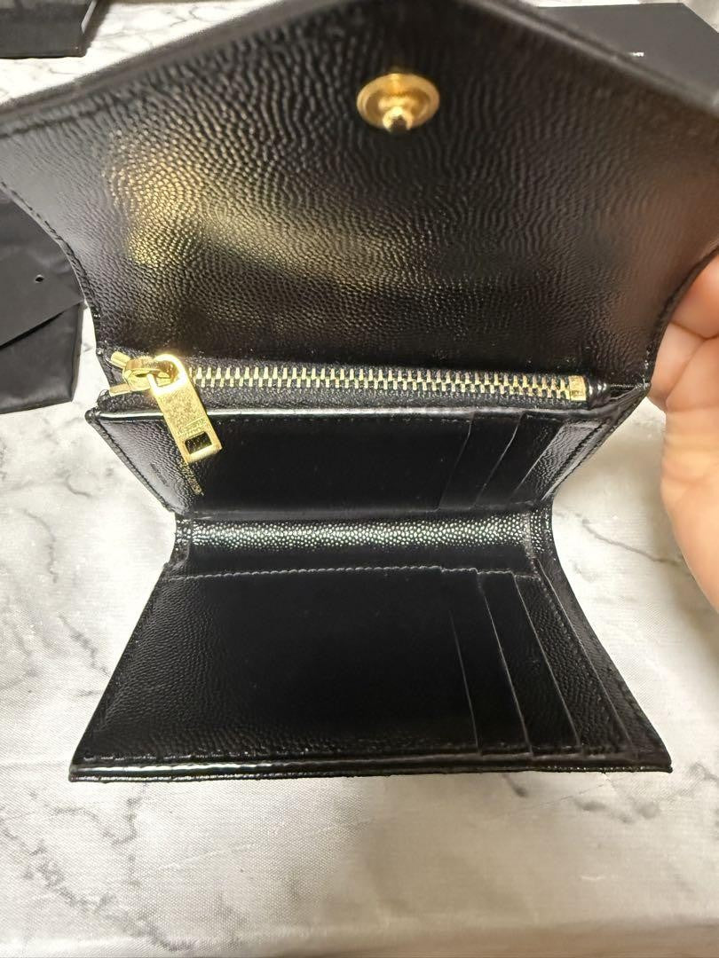 Saint Laurent Tri-fold Wallet Compact Purse YSL Cassandra Black Authentic