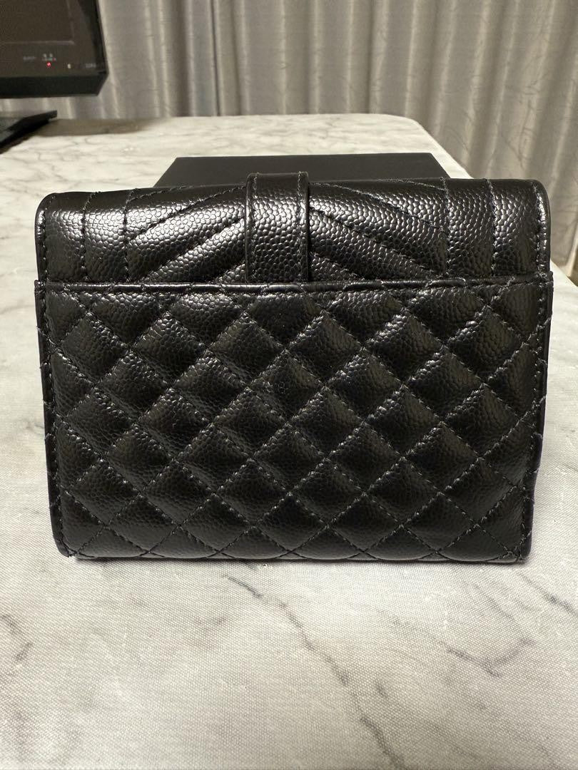 Saint Laurent Tri-fold Wallet Compact Purse YSL Cassandra Black Authentic