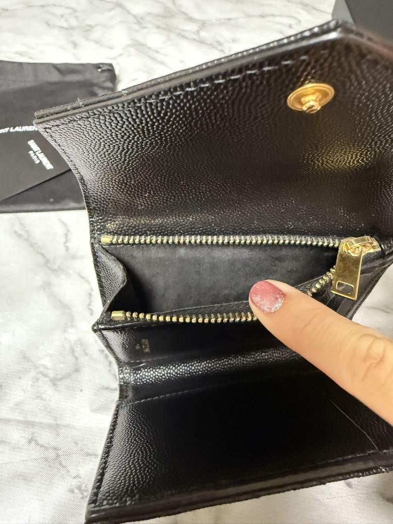 Saint Laurent Tri-fold Wallet Compact Purse YSL Cassandra Black Authentic