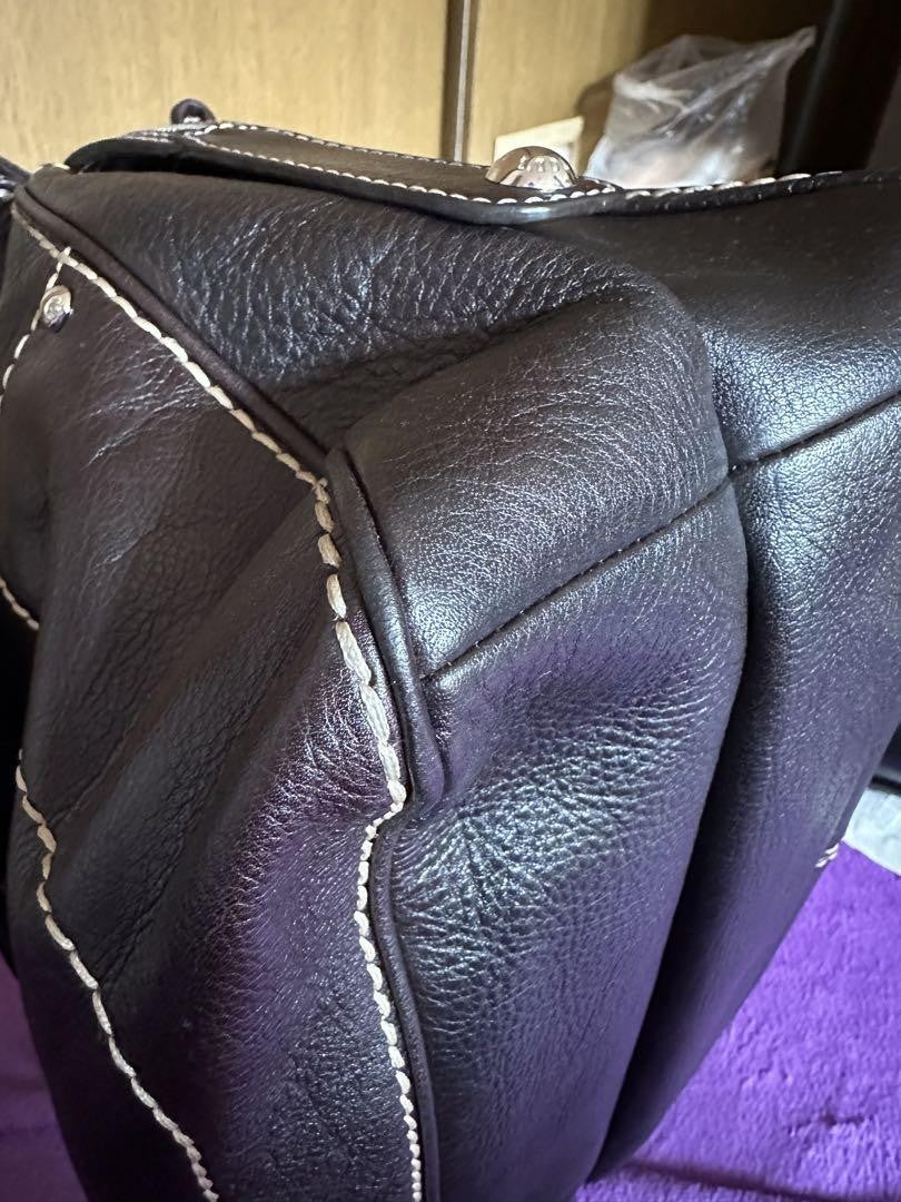 TOD'S Shoulder Bag Purse Leather Dark Brown Authentic