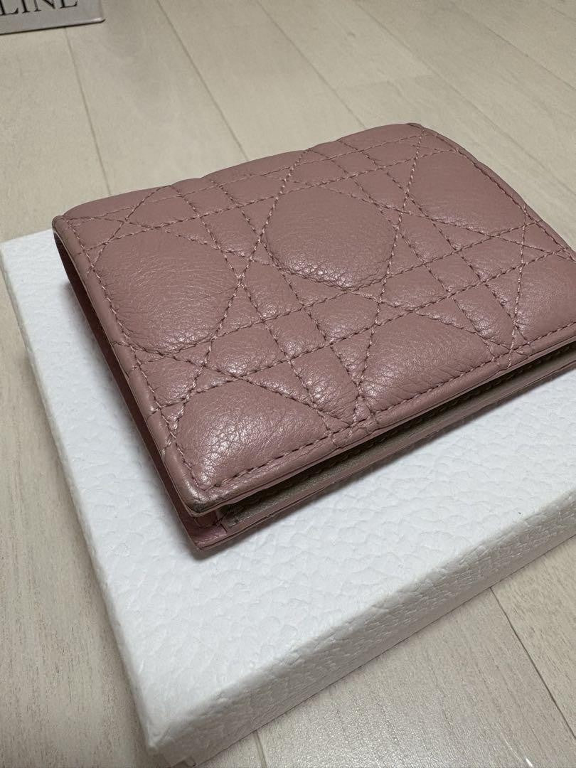 Christian Dior Bi-fold Wallet Flap Compact Purse CD Powder Pink Authentic