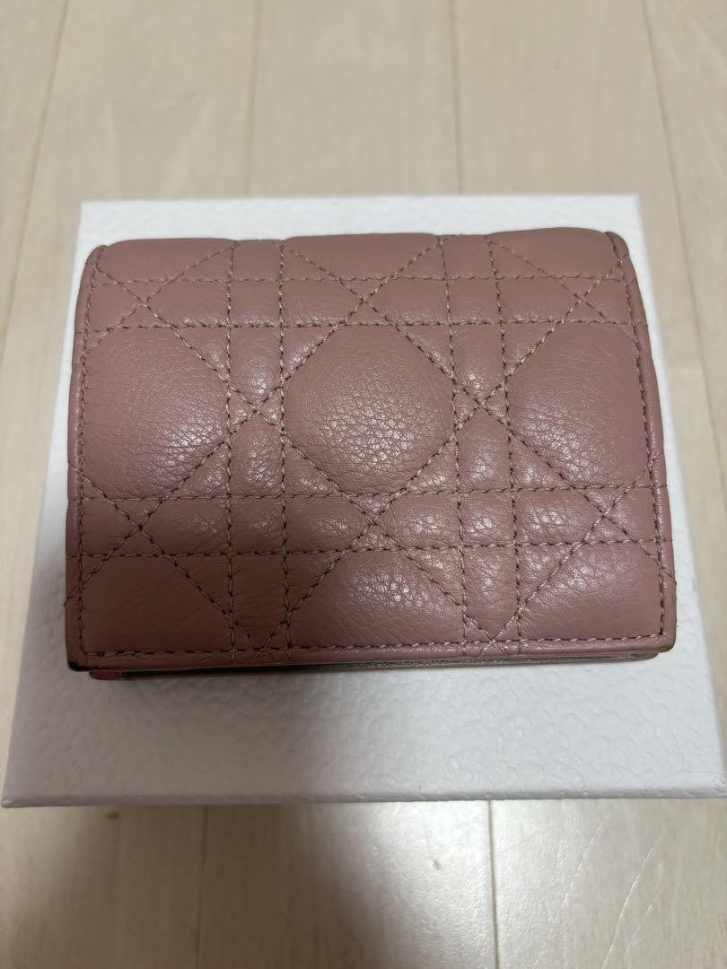 Christian Dior Bi-fold Wallet Flap Compact Purse CD Powder Pink Authentic