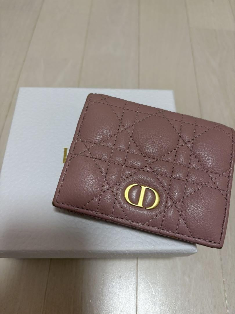 Christian Dior Bi-fold Wallet Flap Compact Purse CD Powder Pink Authentic