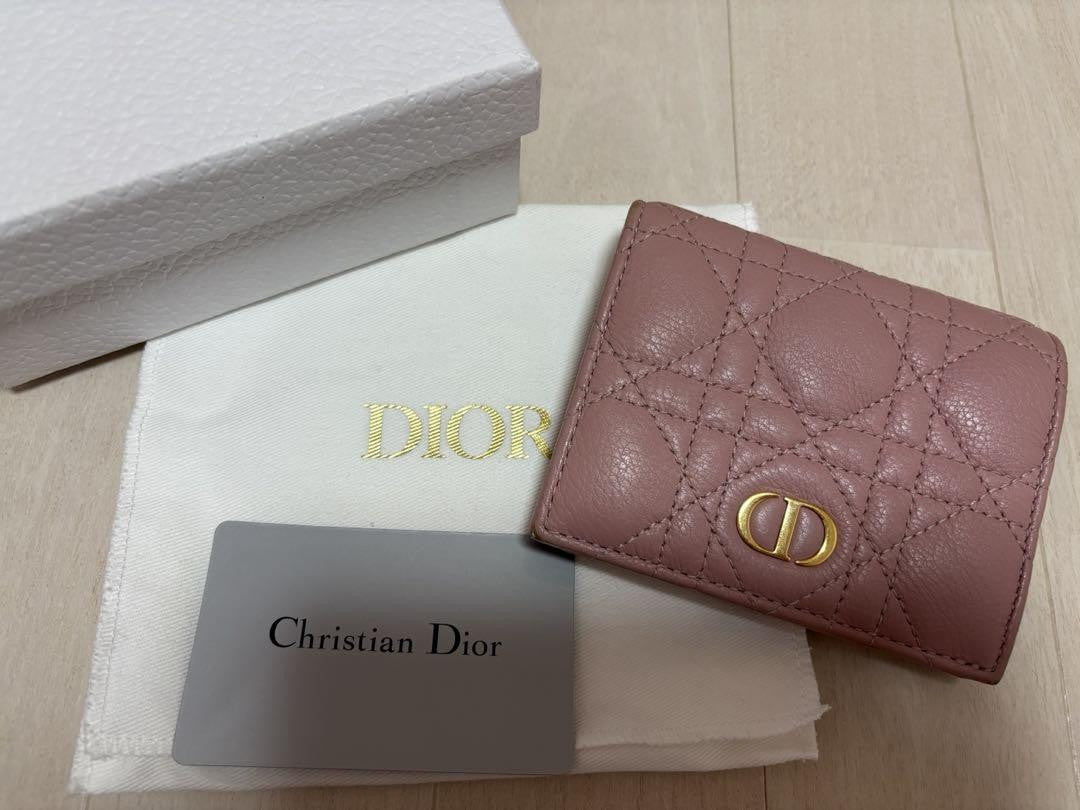 Christian Dior Bi-fold Wallet Flap Compact Purse CD Powder Pink Authentic