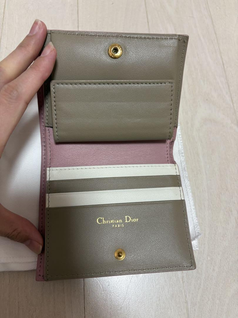 Christian Dior Bi-fold Wallet Flap Compact Purse CD Powder Pink Authentic