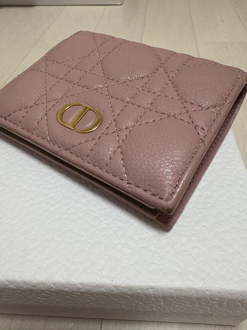 Christian Dior Bi-fold Wallet Flap Compact Purse CD Powder Pink Authentic