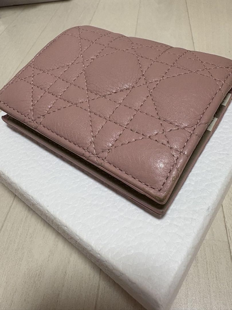 Christian Dior Bi-fold Wallet Flap Compact Purse CD Powder Pink Authentic