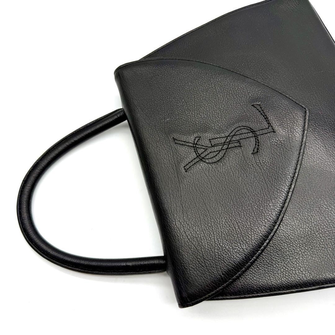 Saint Laurent Hand Bag Tote Purse YSL Cassandra Leather Black Authentic