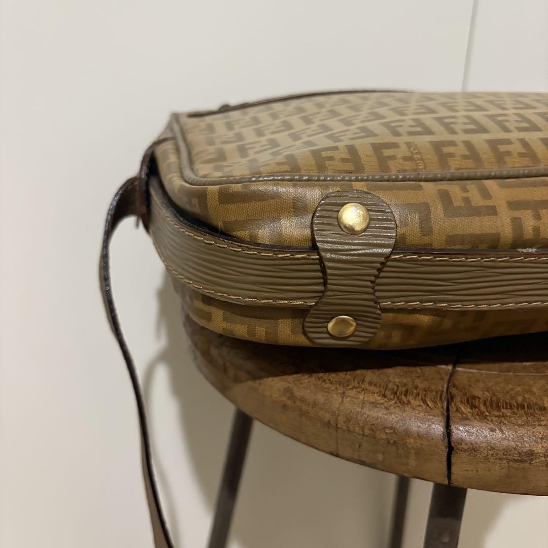 FENDI Shoulder Bag Purse FF Zucca PVC Leather Brown Authentic