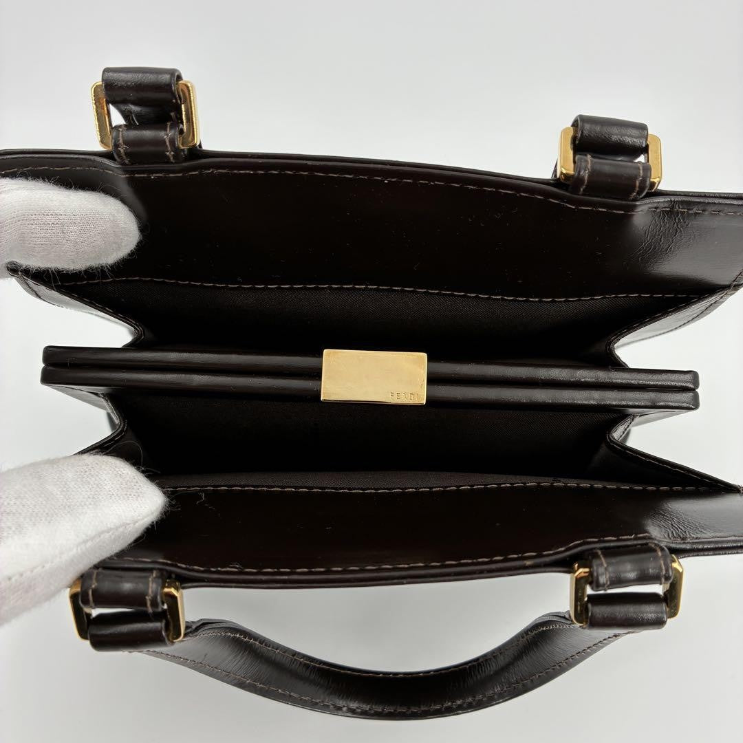 FENDI Hand Bag Tote Purse Leather Brown Authentic