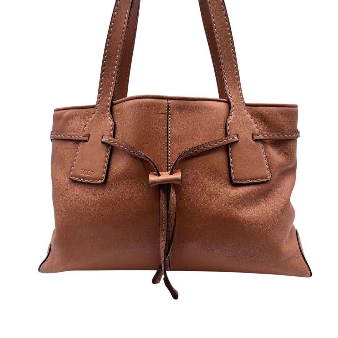 TOD'S Hand Bag Tote Purse Leather Camel Authentic