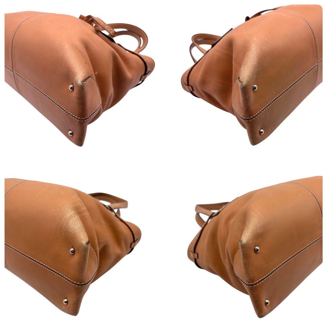 TOD'S Hand Bag Tote Purse Leather Camel Authentic