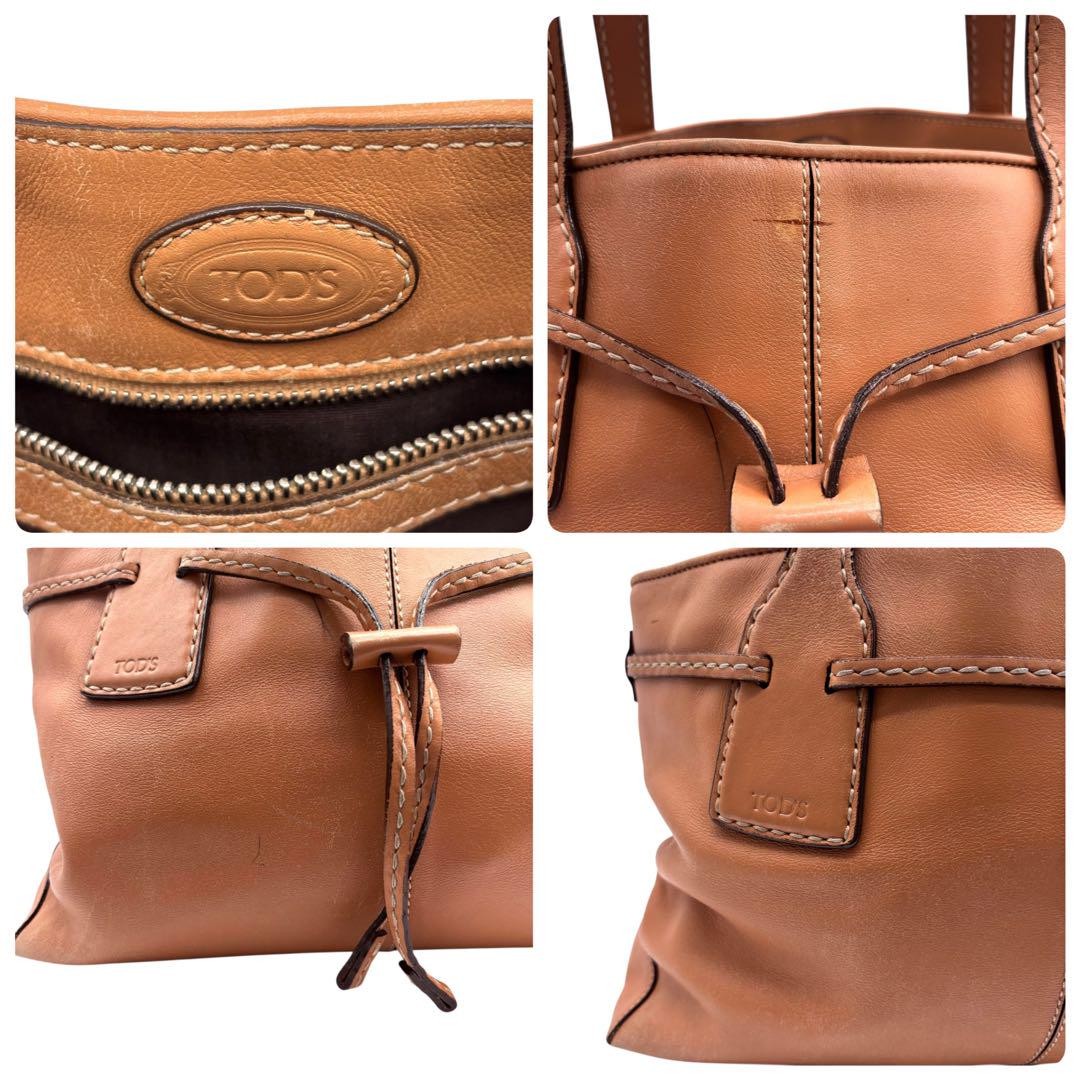 TOD'S Hand Bag Tote Purse Leather Camel Authentic