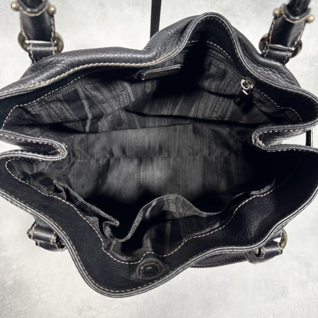Salvatore Ferragamo Hand Bag Tote Purse Gancini Leather Black Authentic
