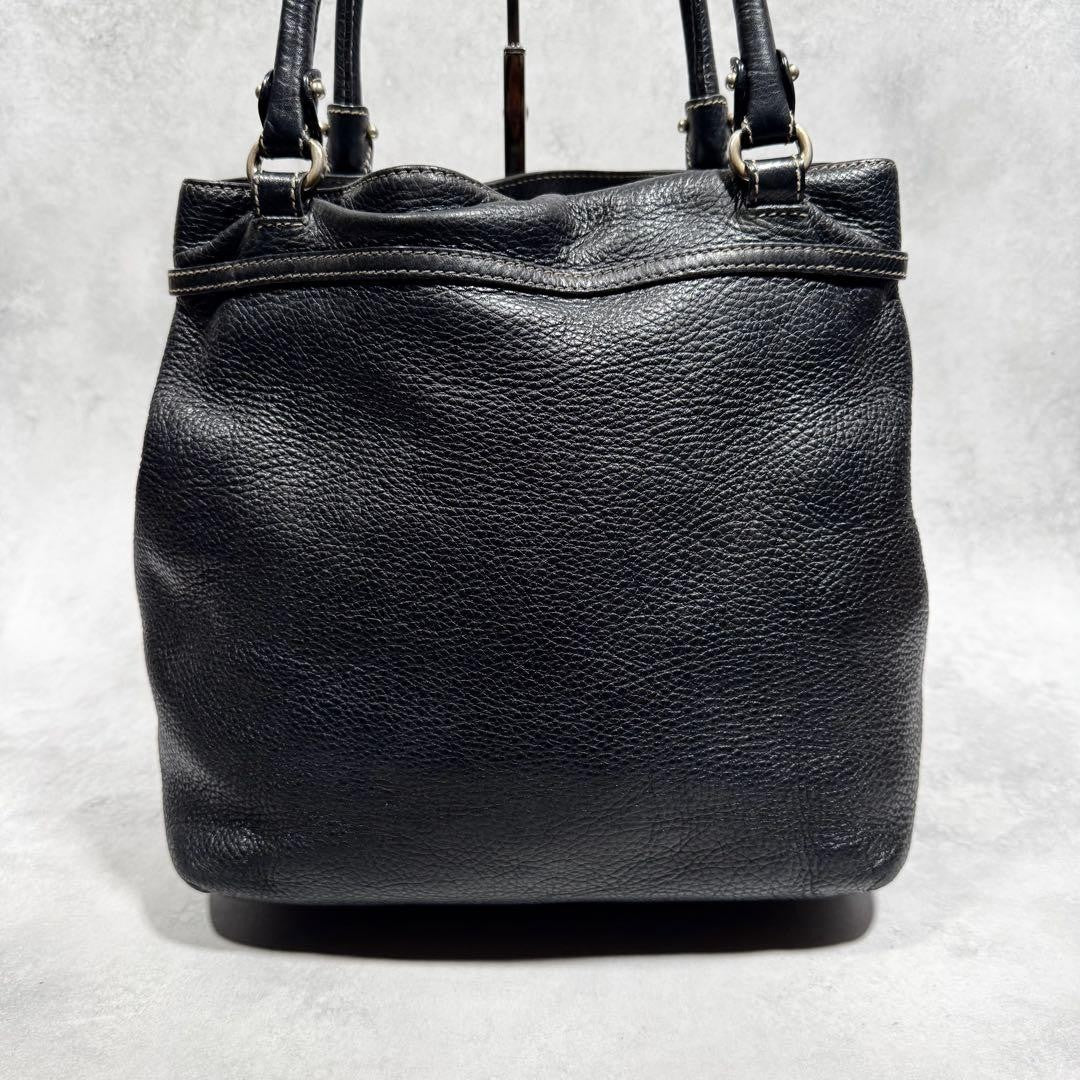 Salvatore Ferragamo Hand Bag Tote Purse Gancini Leather Black Authentic
