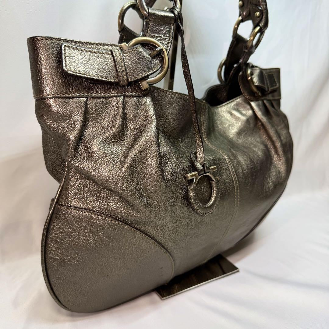 Salvatore Ferragamo Hand Bag Tote Purse Gancini Leather Authentic