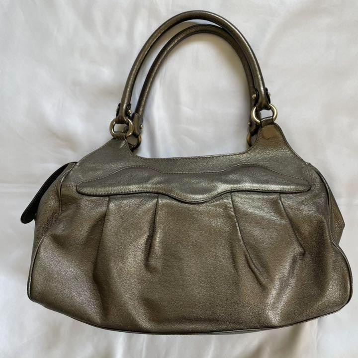 Salvatore Ferragamo Hand Bag Tote Purse Gancini Leather Champagne Gold Authentic