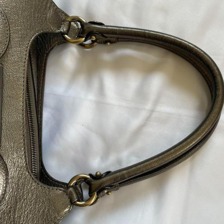 Salvatore Ferragamo Hand Bag Tote Purse Gancini Leather Champagne Gold Authentic
