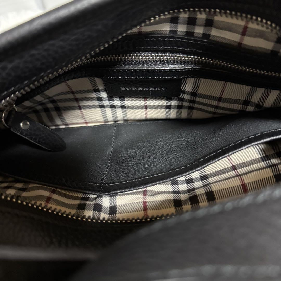 BURBERRY Shoulder Bag Purse Nova Check Leather Black Authentic