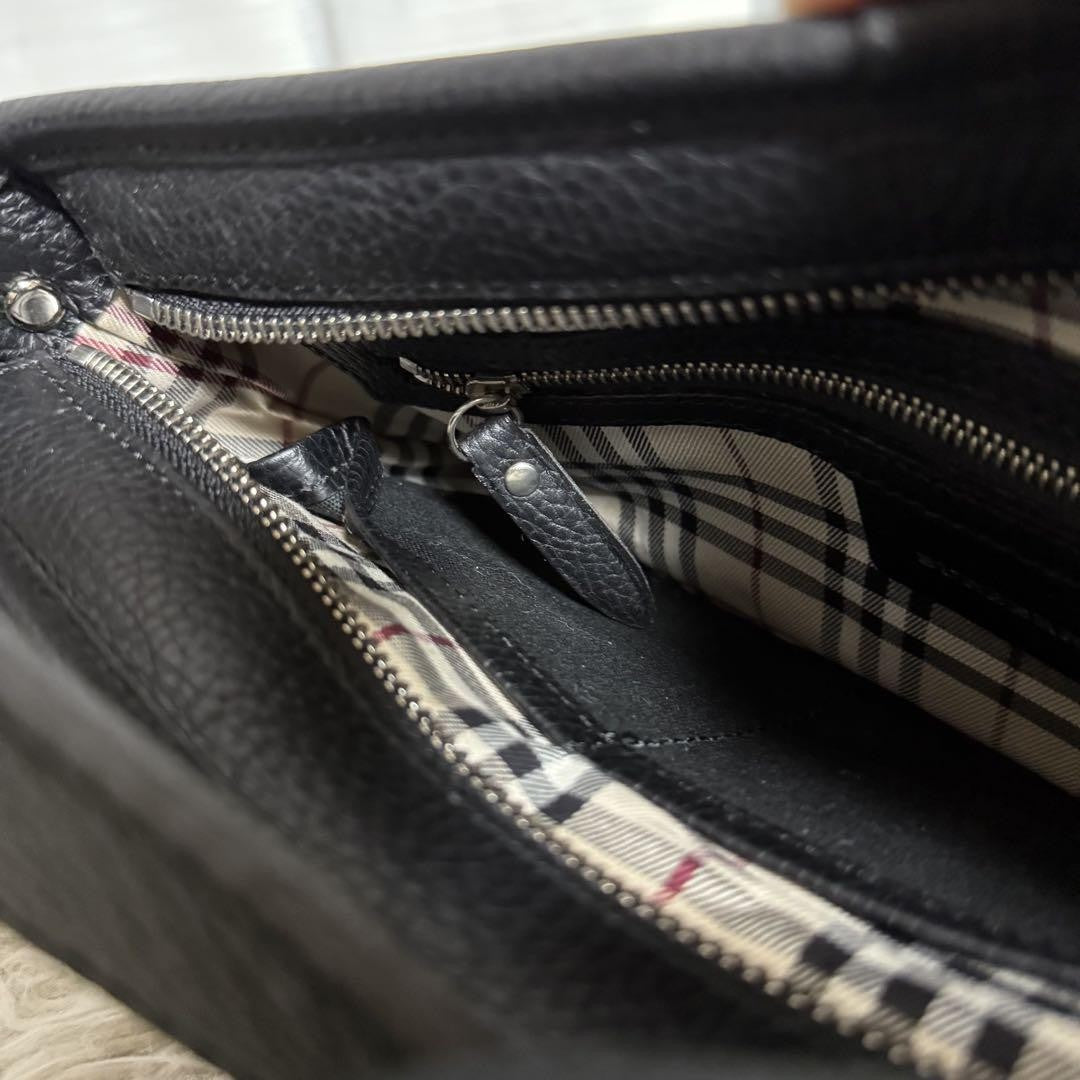 BURBERRY Shoulder Bag Purse Nova Check Leather Black Authentic