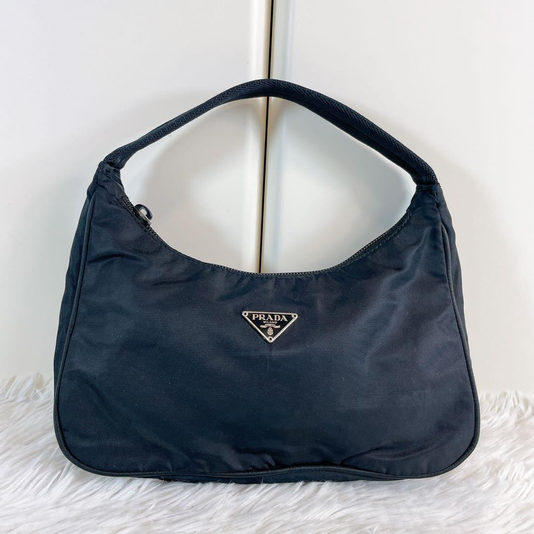 PRADA Hand Bag Tote Purse Logo Nylon Black Authentic
