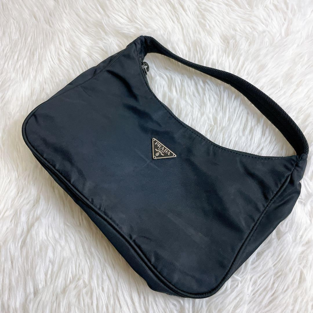 PRADA Hand Bag Tote Purse Logo Nylon Black Authentic