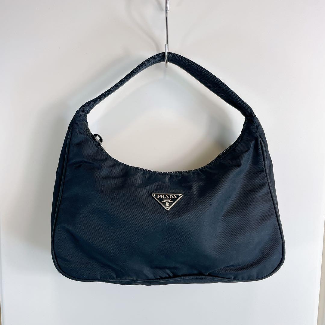 PRADA Hand Bag Tote Purse Logo Nylon Black Authentic