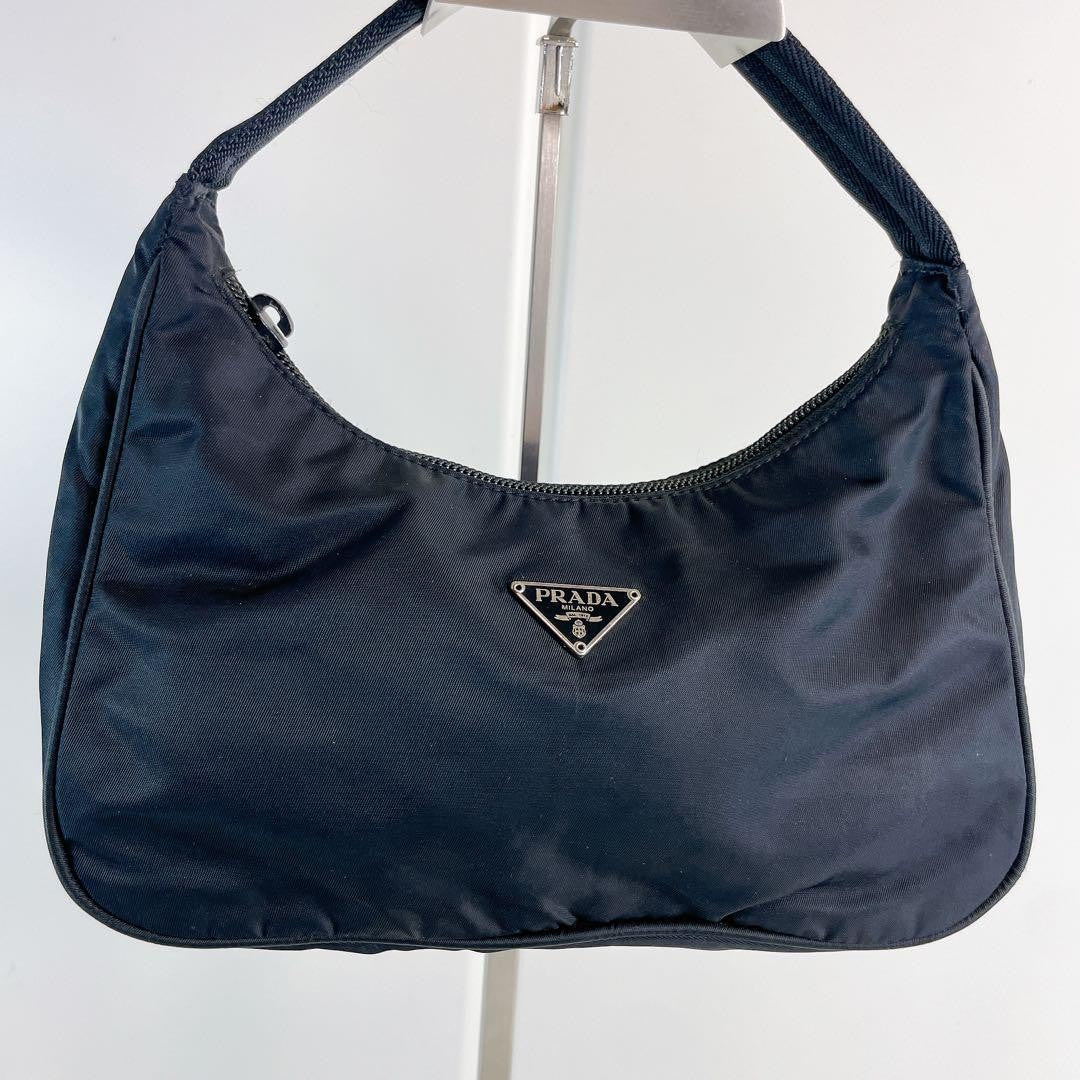 PRADA Hand Bag Tote Purse Logo Nylon Black Authentic