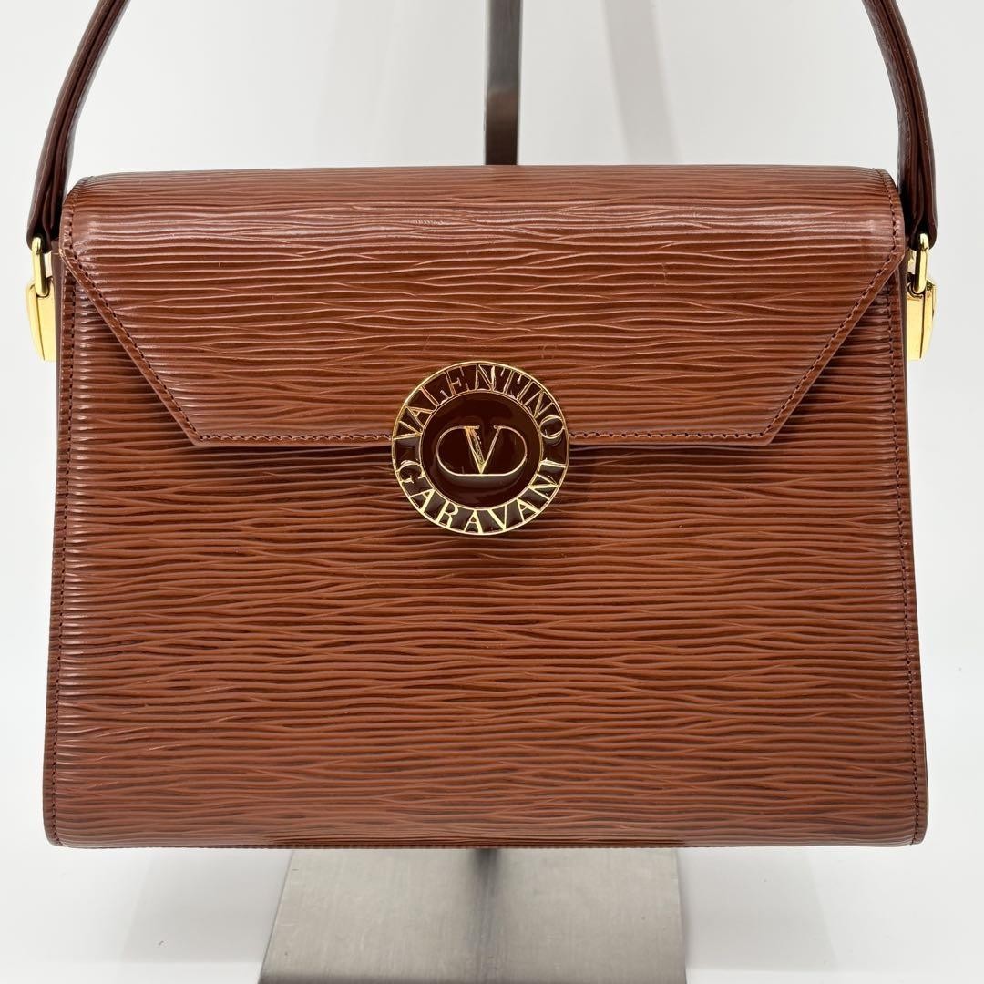Valentino Garavani Hand Bag Tote Purse Logo Leather Brown Authentic