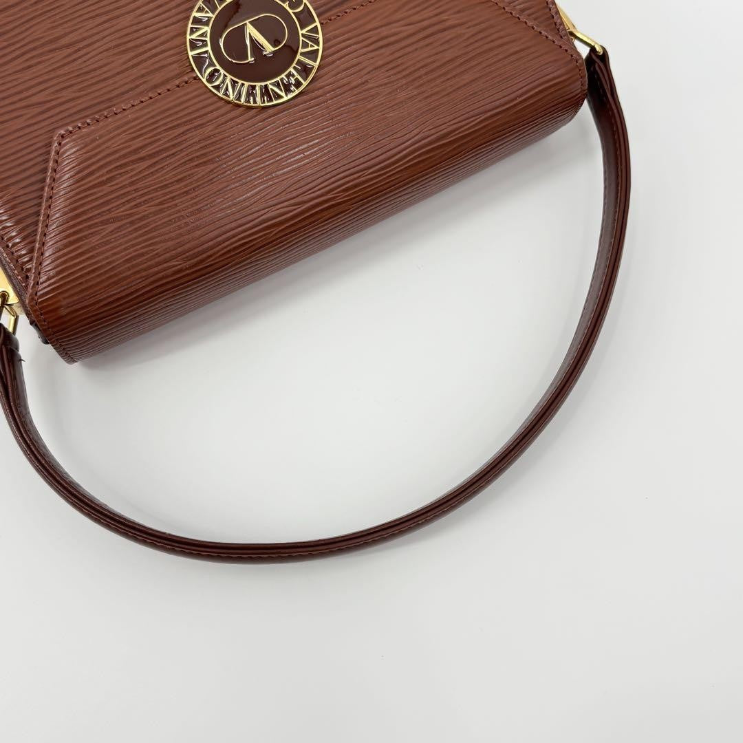 Valentino Garavani Hand Bag Tote Purse Logo Leather Brown Authentic