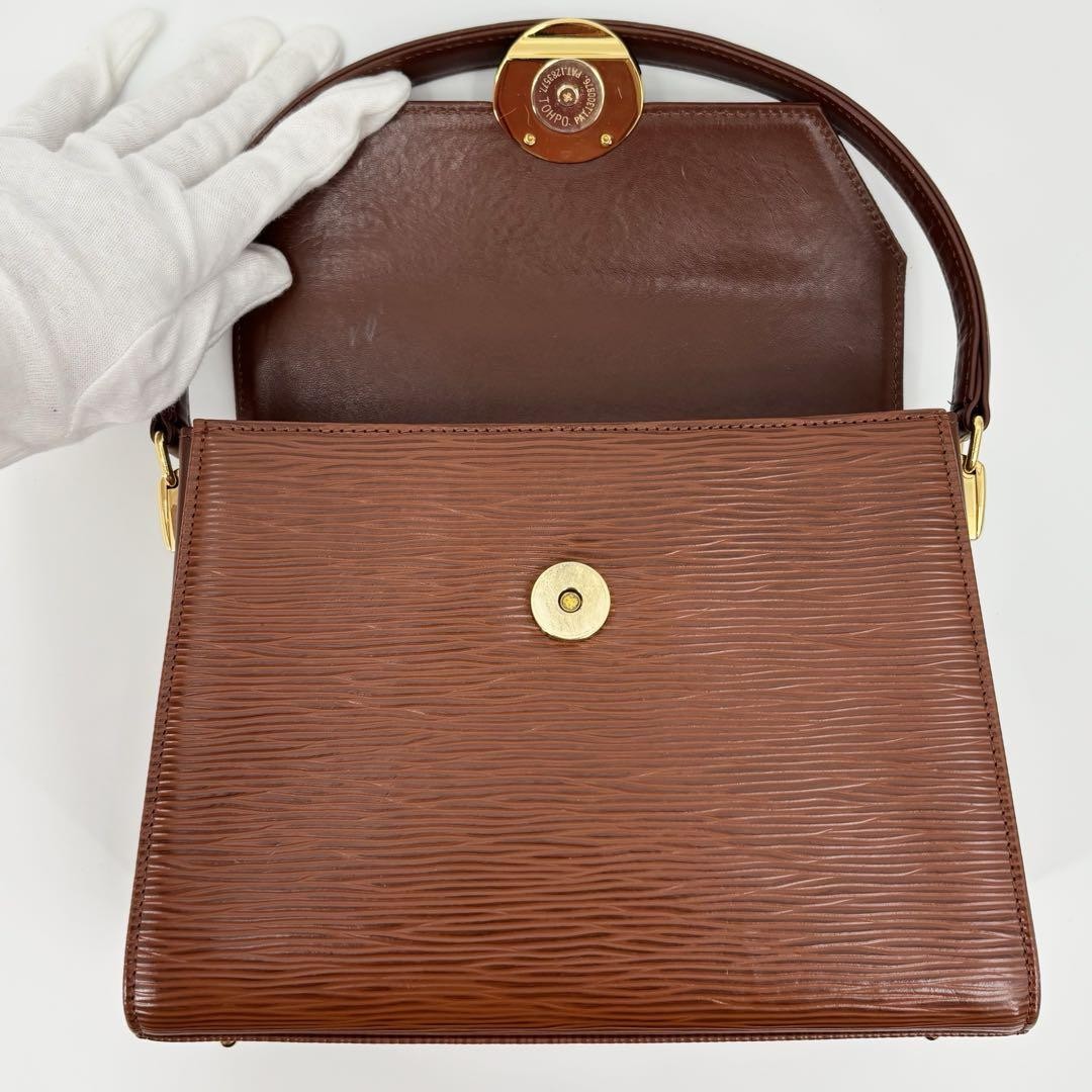 Valentino Garavani Hand Bag Tote Purse Logo Leather Brown Authentic
