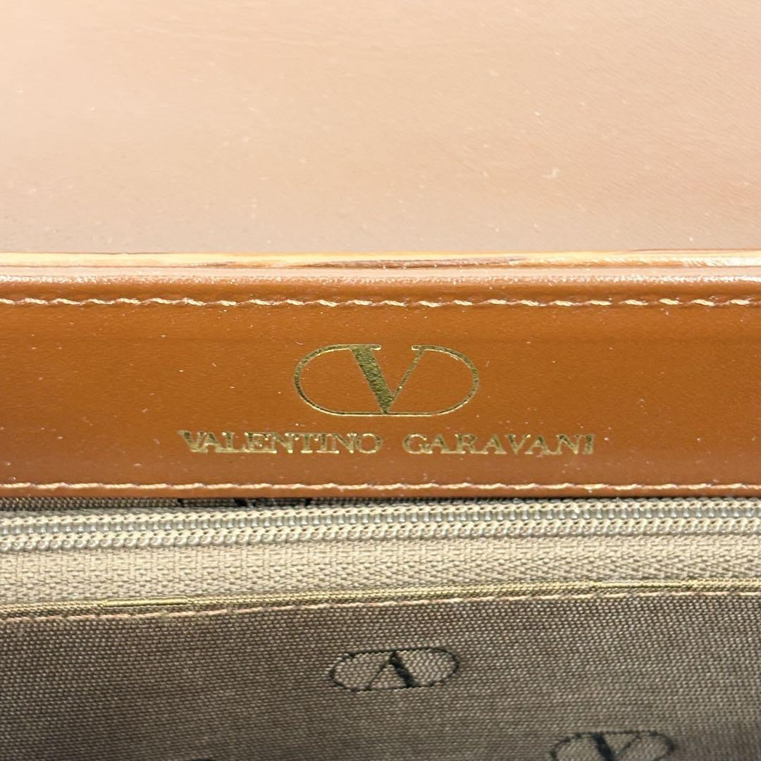 Valentino Garavani Hand Bag Tote Purse Logo Leather Brown Authentic