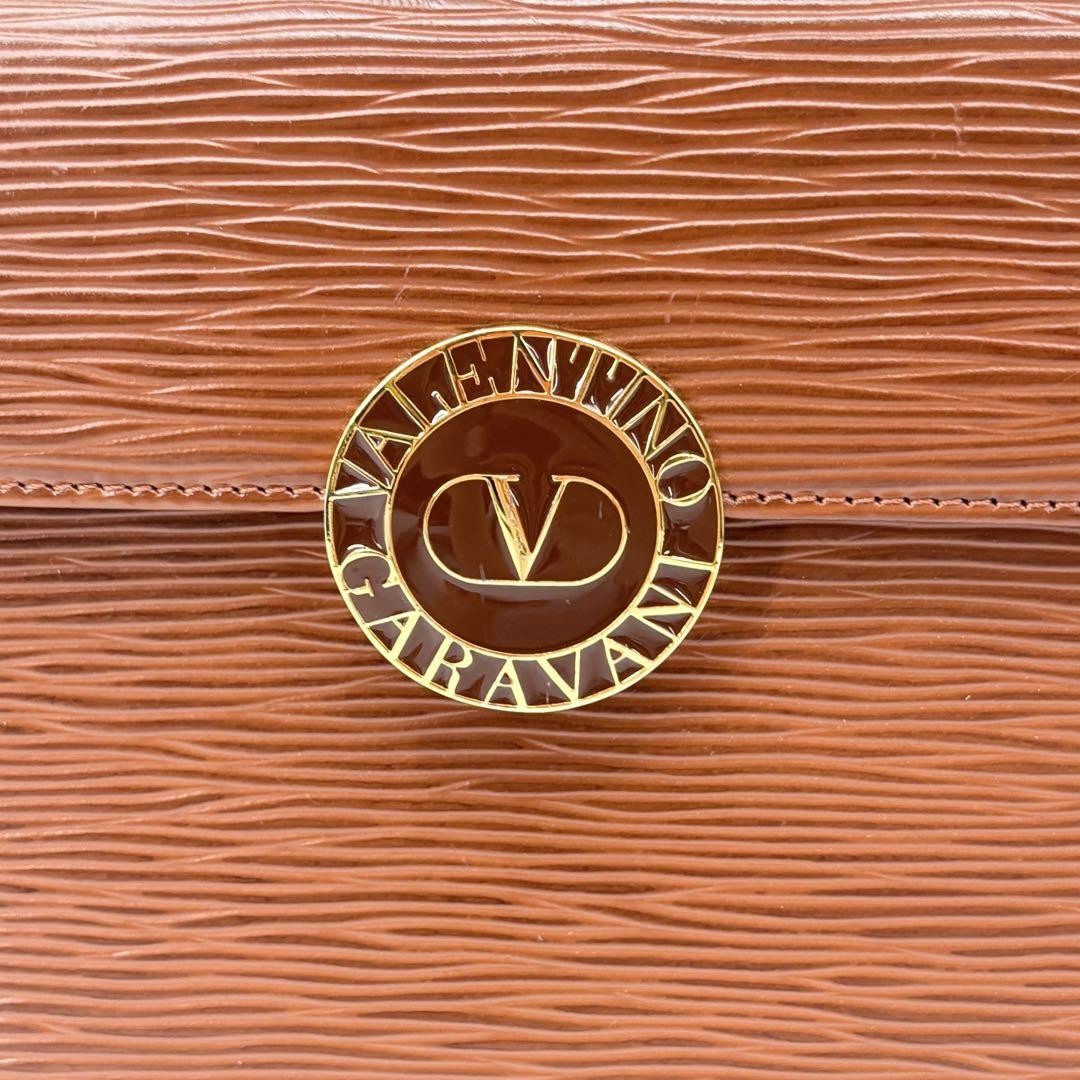 Valentino Garavani Hand Bag Tote Purse Logo Leather Brown Authentic