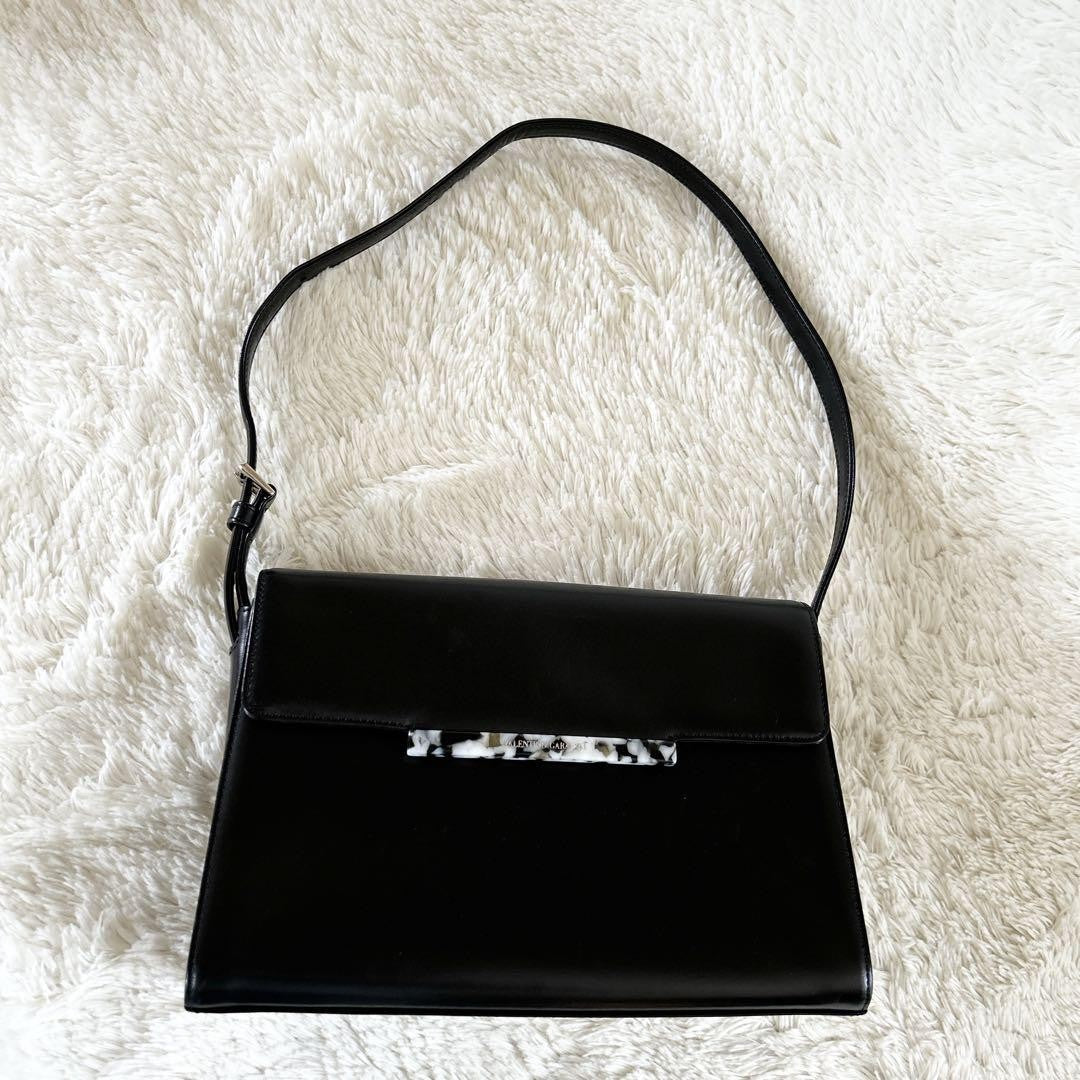 Valentino Garavani Shoulder Bag Purse Leather Black Authentic