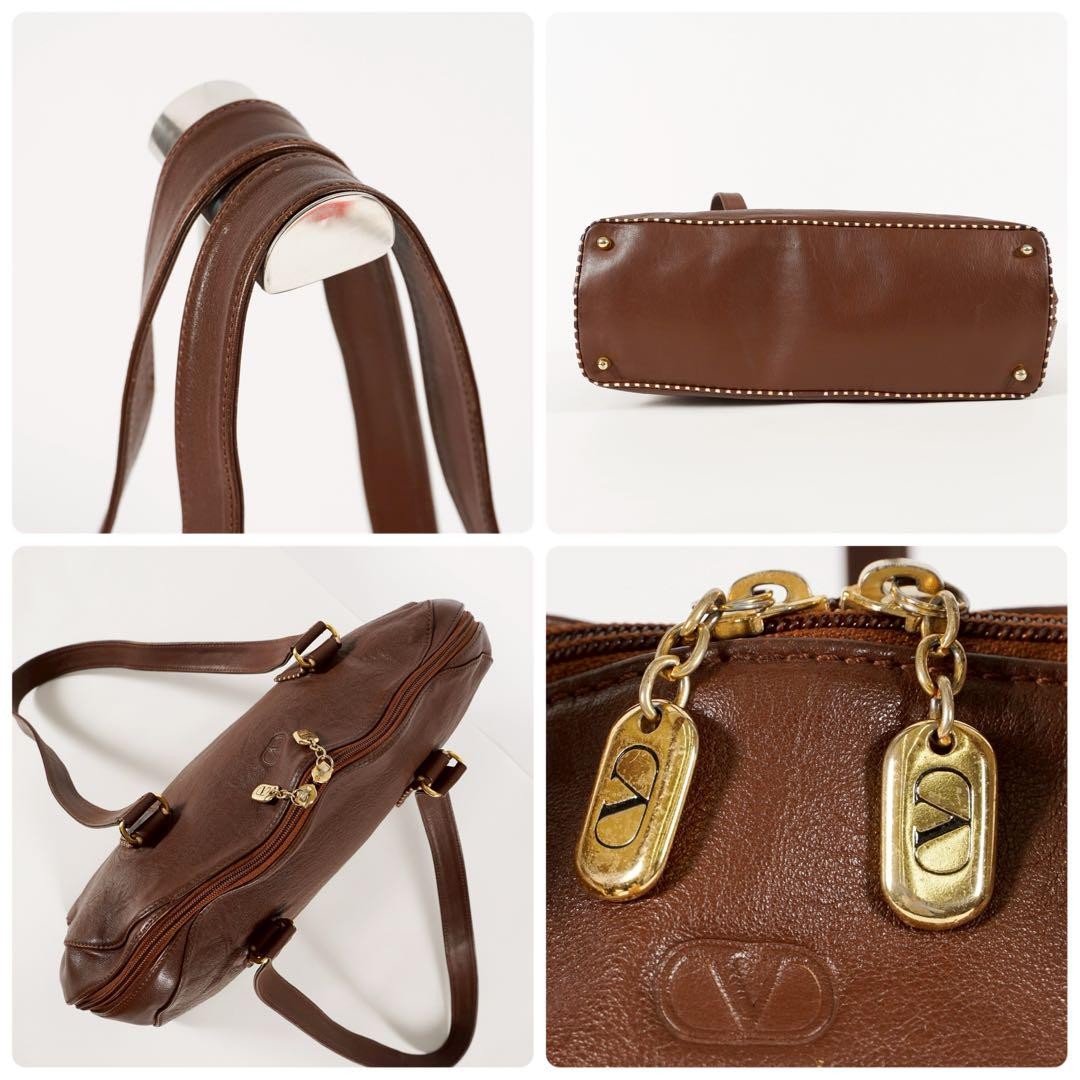 Valentino Garavani Hand Bag Tote Purse Leather Brown Authentic